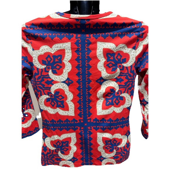 J McLaughlin Top Womens XS Pinwheel Signature Catalina Cloth 3/4 Sleeve Red Blue - Picture 4 of 5